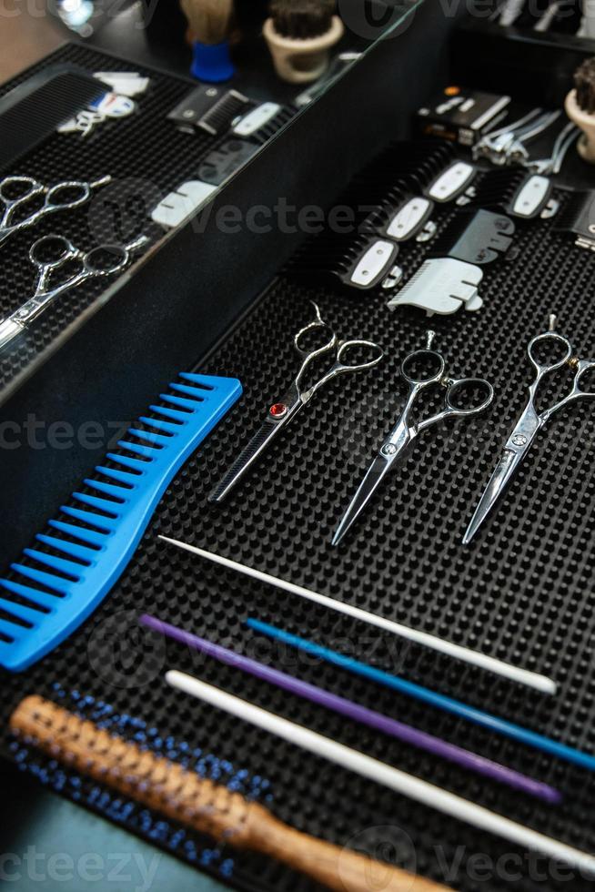 the tools of a Barber on the desktop photo