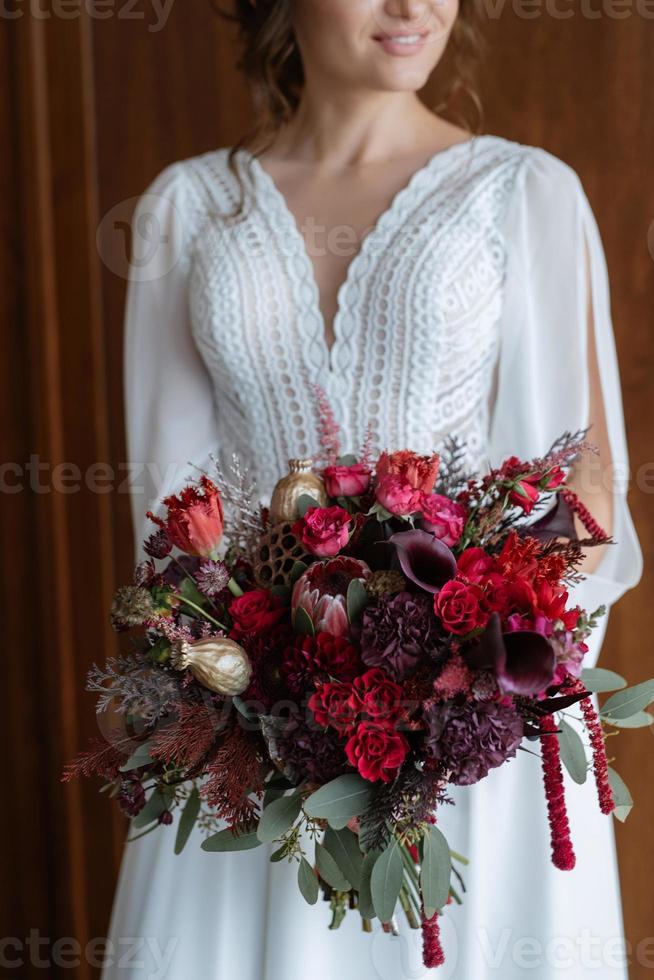 elegant wedding bouquet of fresh natural flowers photo