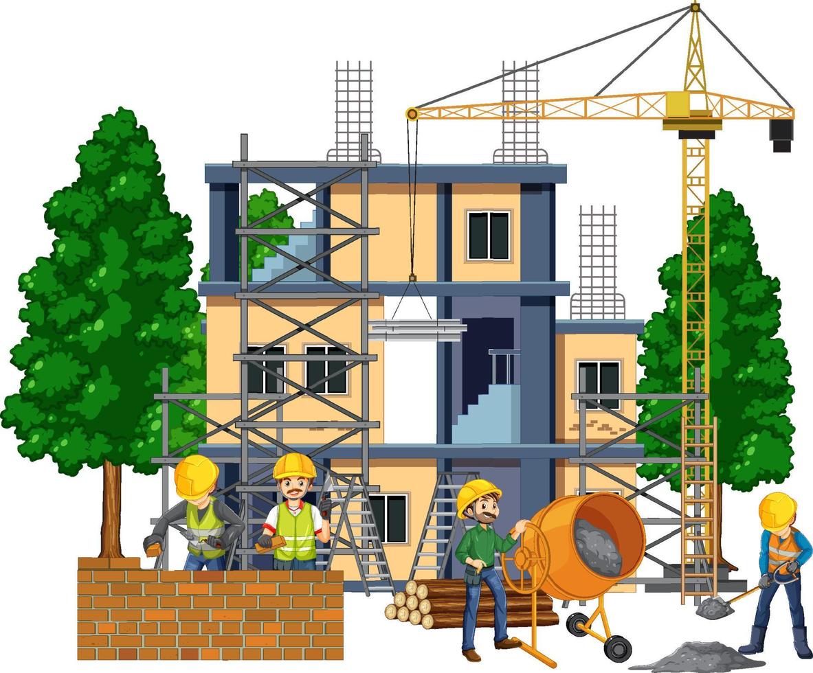 Isolated construction site with workers vector