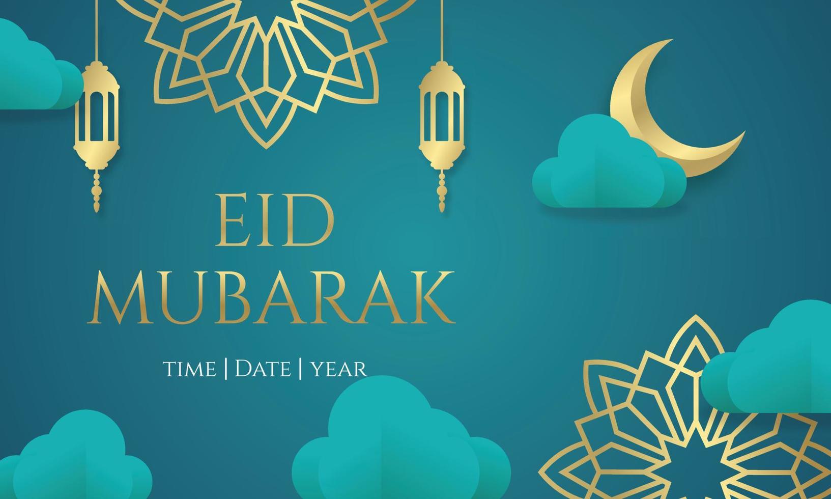 Musalim islamic eid mubarak web banner or greeting card template vector