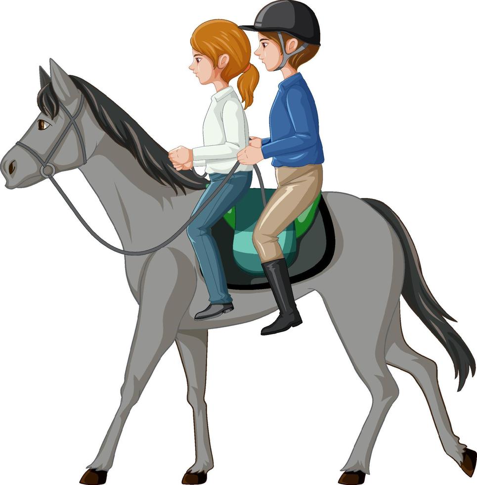 A girl riding on a horse with hostler on white background vector