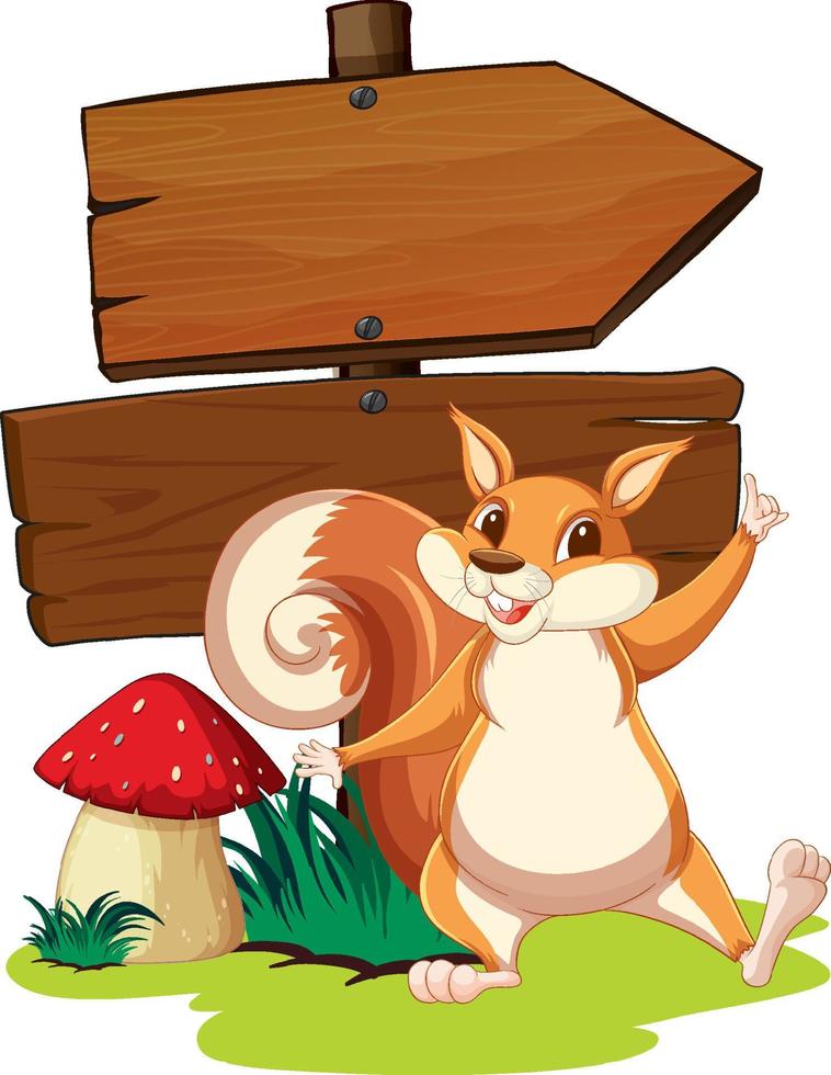 Wooden sign with squirrel in garden vector