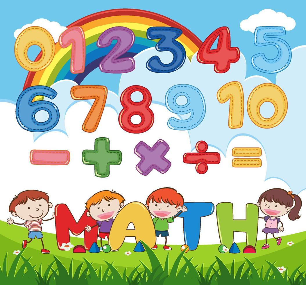 Counting number 0 to 9 and math symbols for kids vector