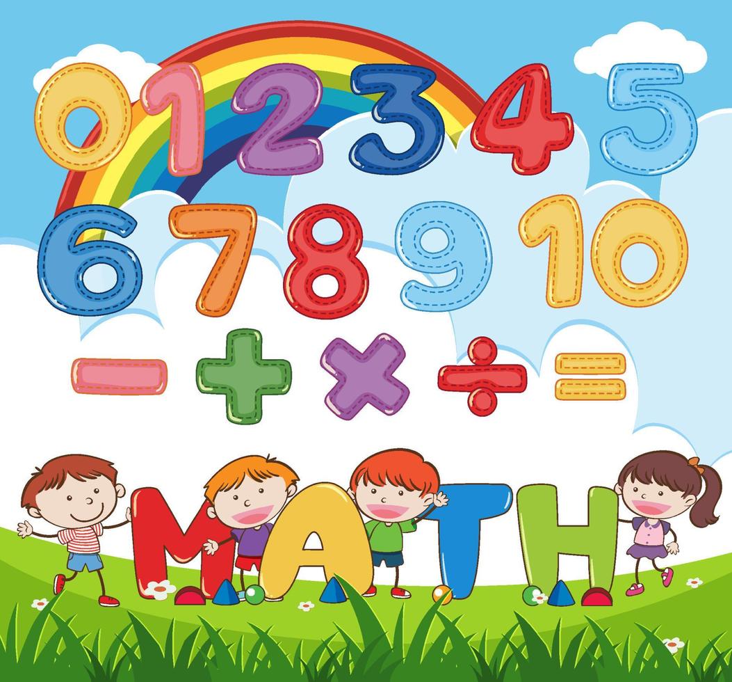 contando números del 0 al 9 y símbolos matemáticos para niños vector