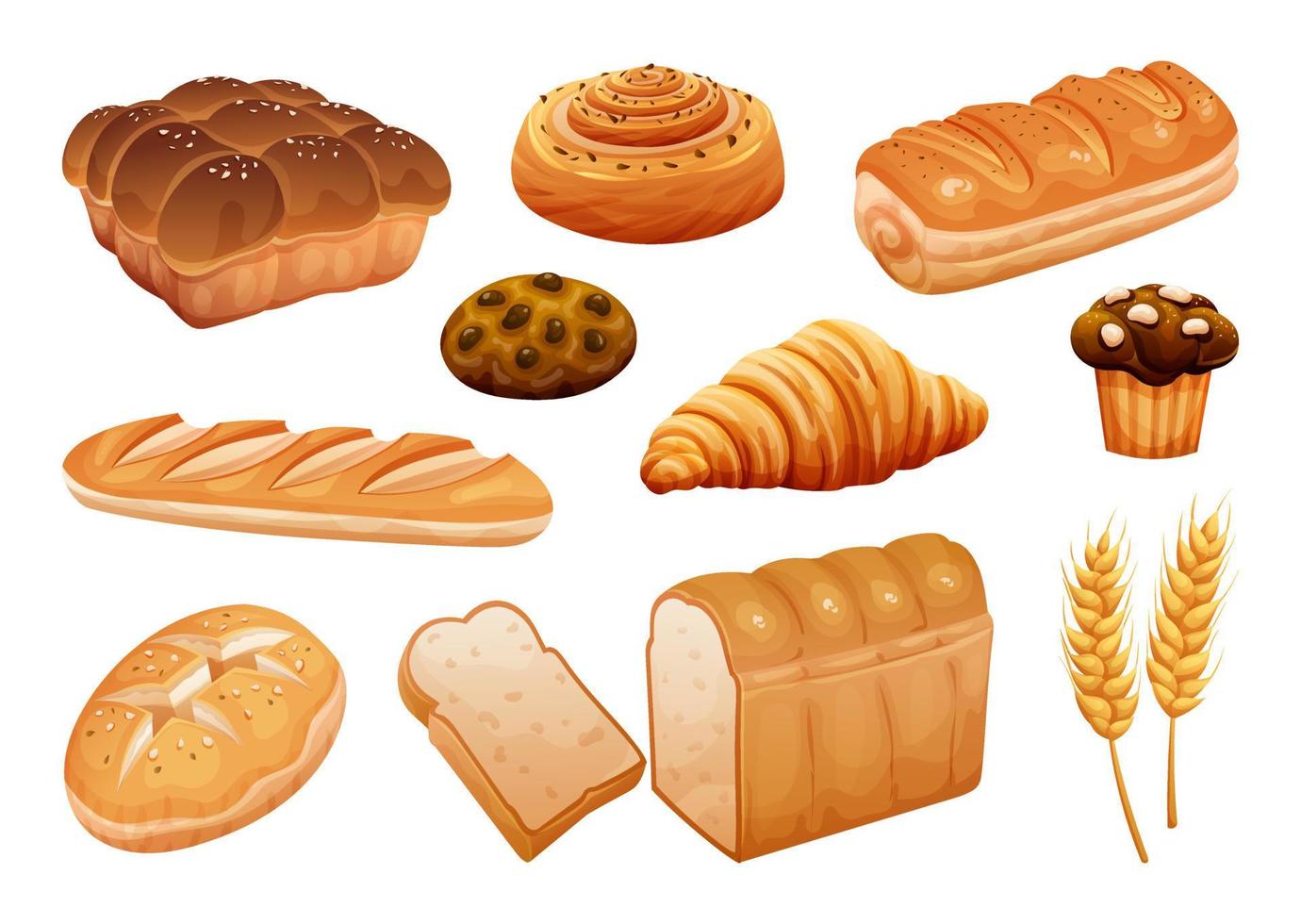 conjunto de ilustración de pan. productos de pastelería de panadería aislados en blanco vector