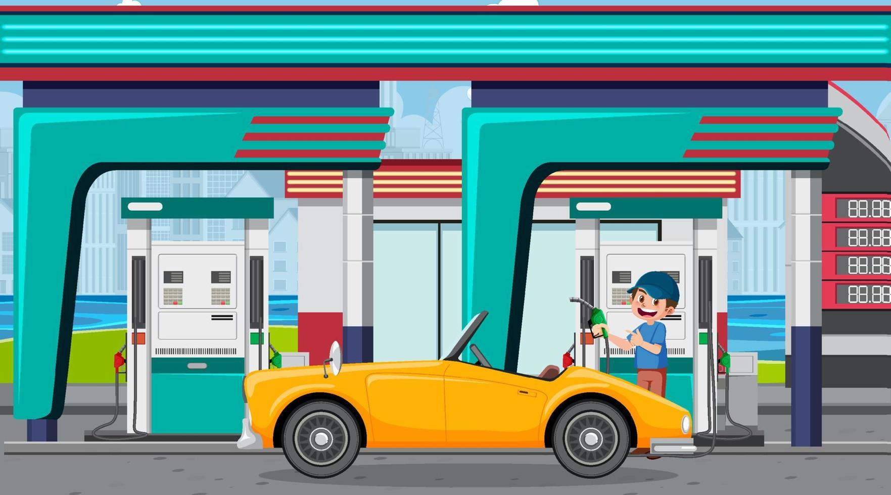 Gas station cartoon scene vector