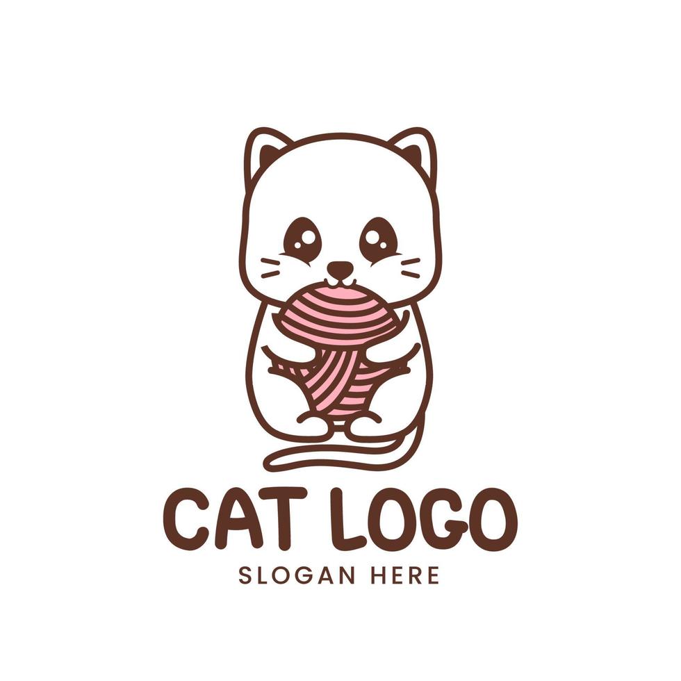 cute cat logo with yarn ball vector