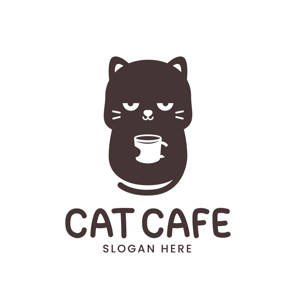 cute cat logo with coffee cup vector