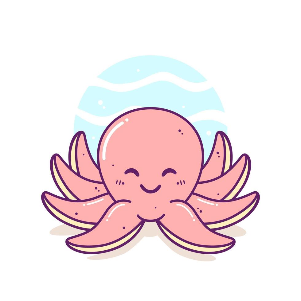 cute octopus with ocean background vector