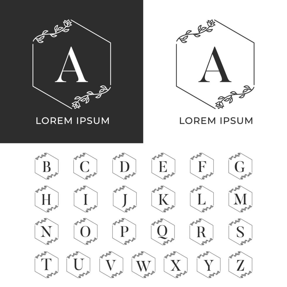 alfabeto de logotipo blanco y negro de lujo decorativo vector