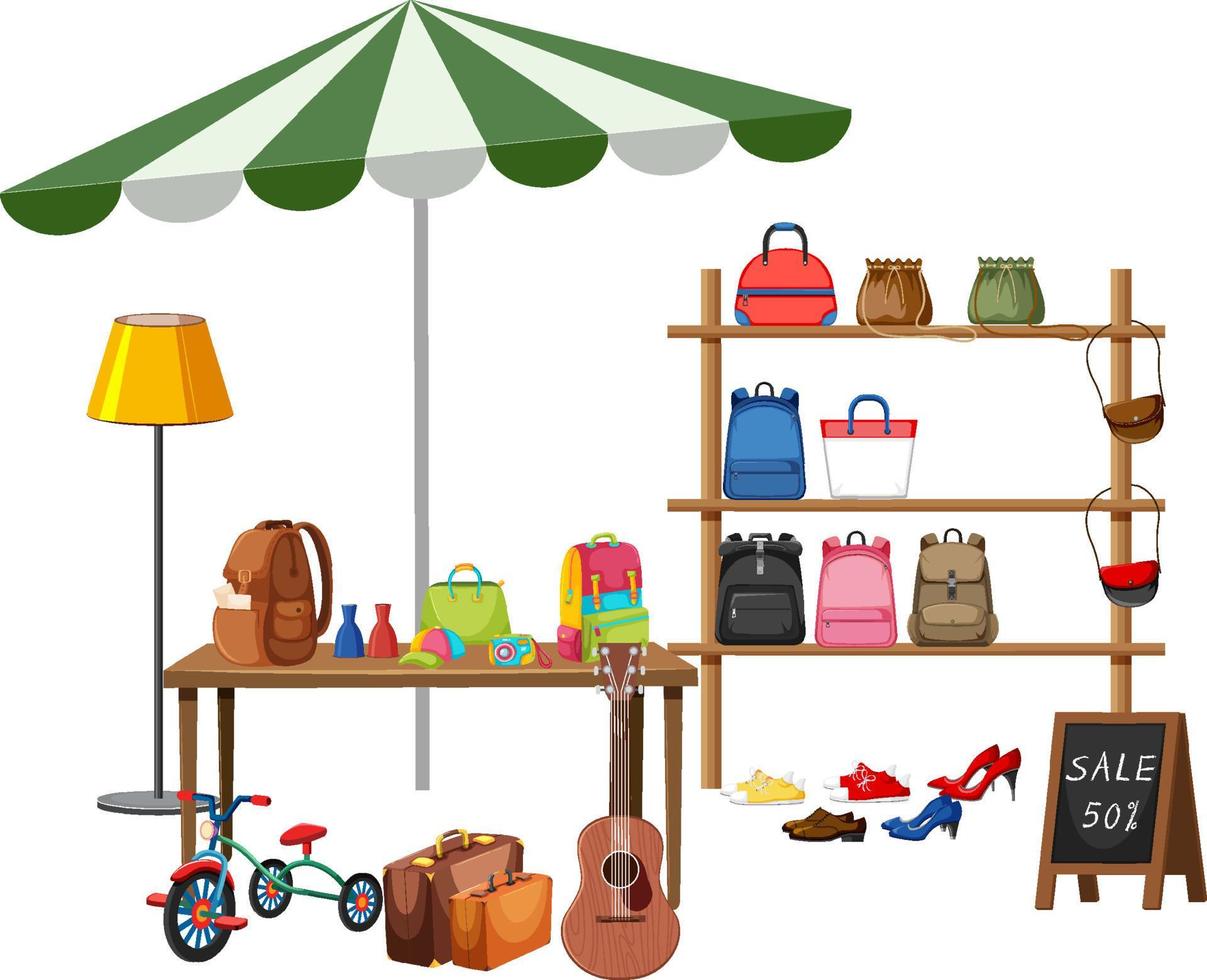 Flea market concept with second hand clothes shop vector