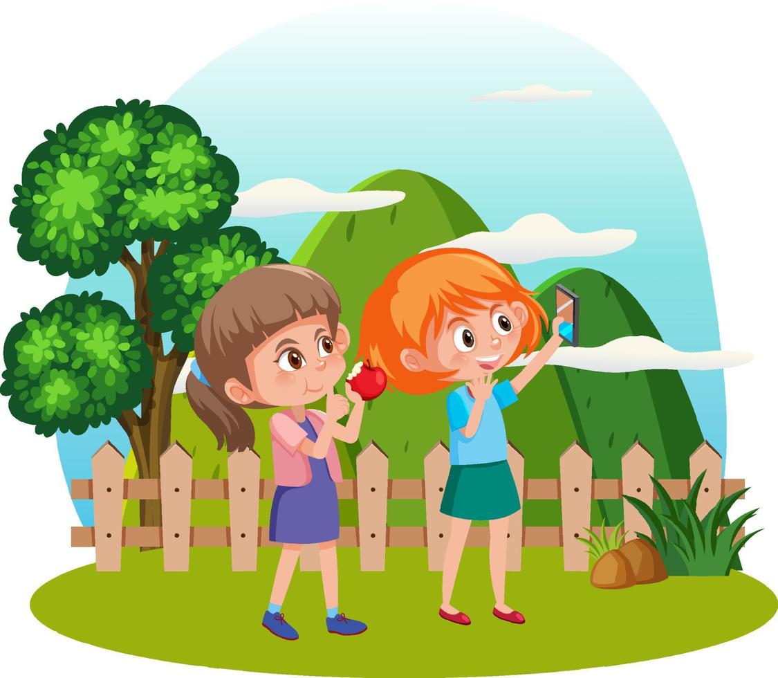 A children doing activities in the garden vector