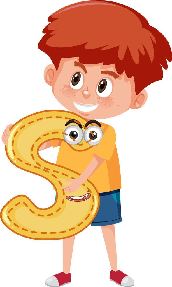 A boy holding alphabet letter on white background vector