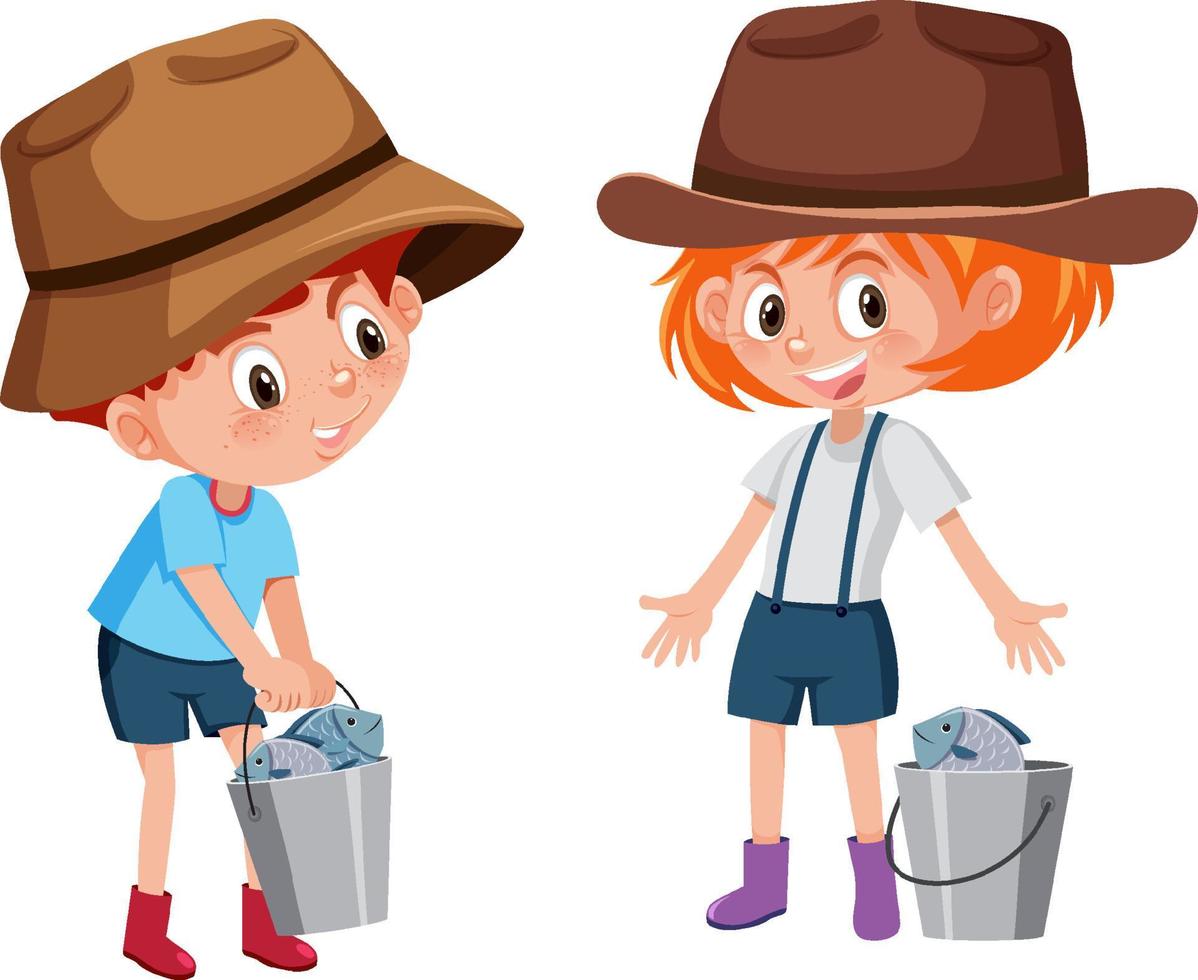 Young girl and boy with bucket vector