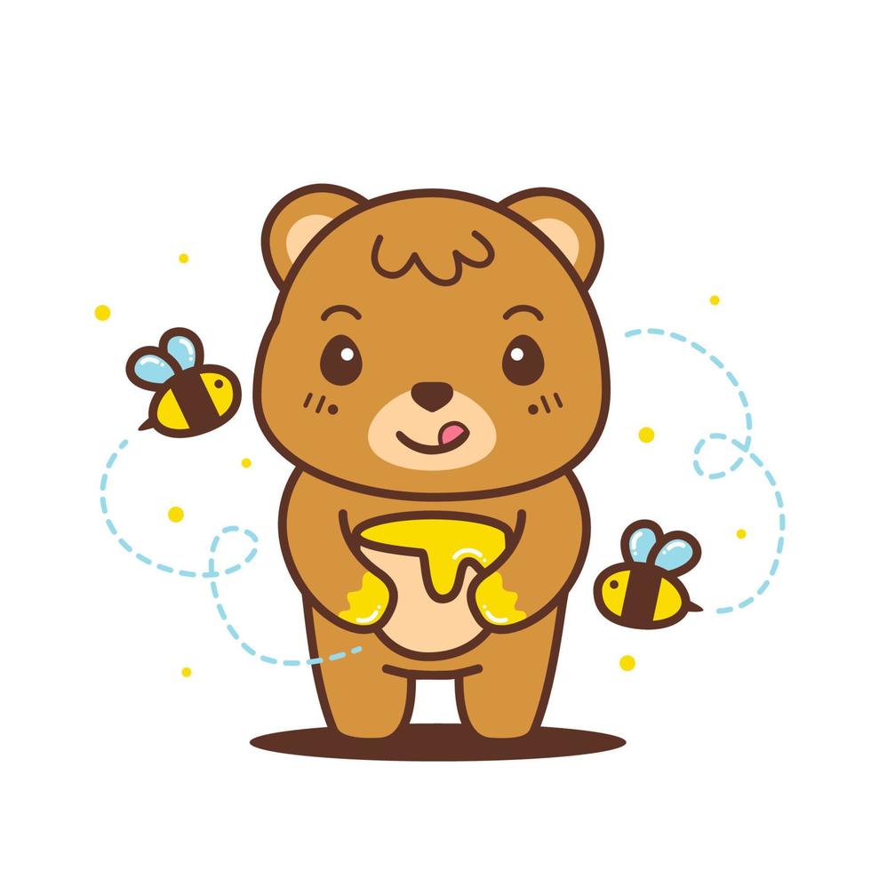 lindo oso pardo sentarse y comer miel vector