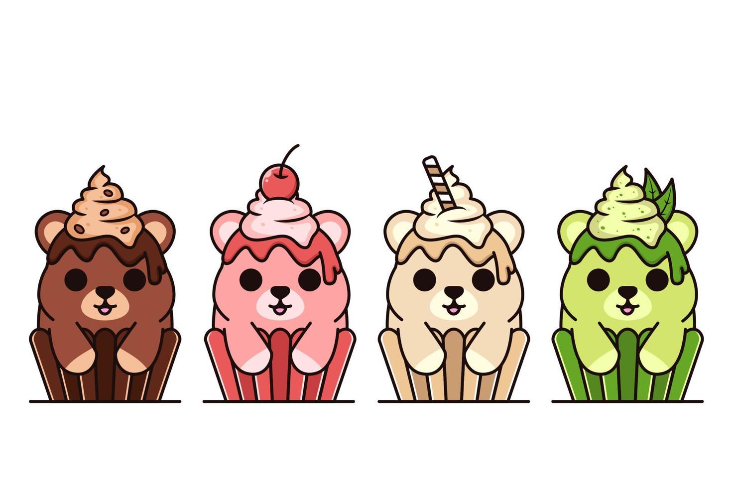 group of cute little cake bear vector