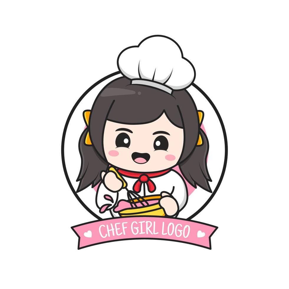 cute little chubby chef girl logo vector