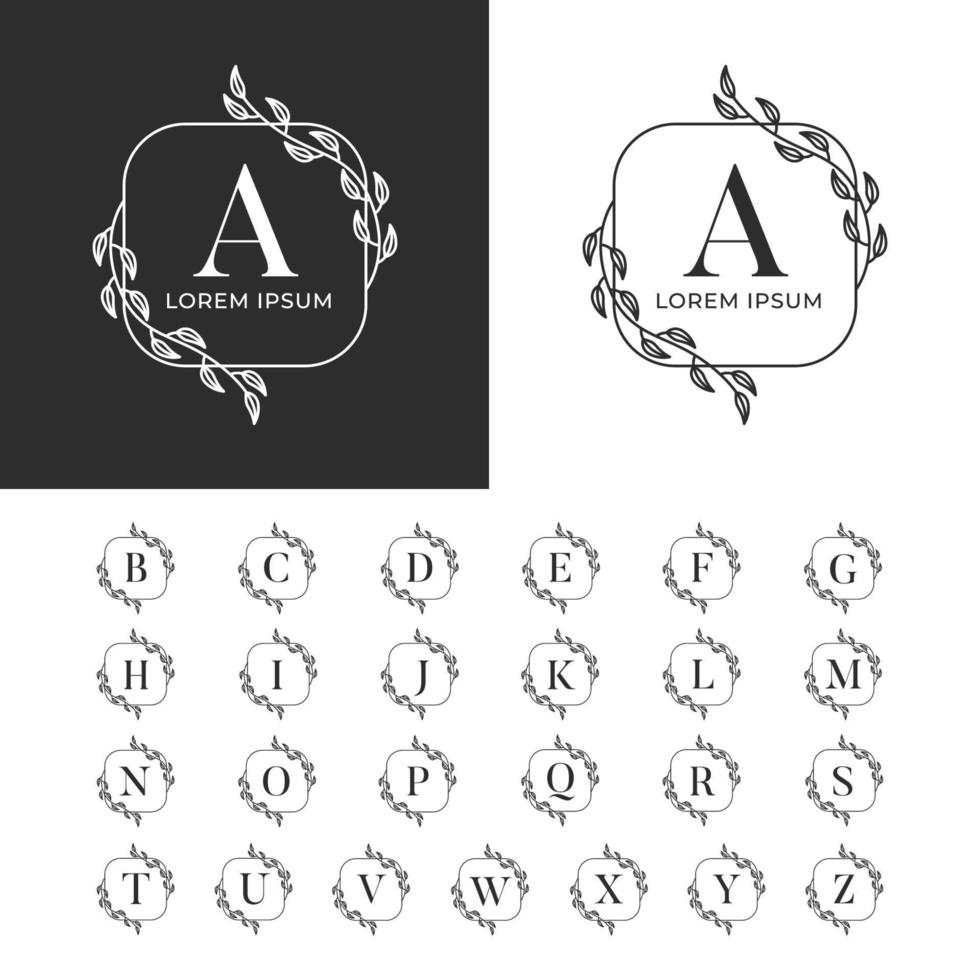 alfabeto de logotipo blanco y negro de lujo decorativo vector