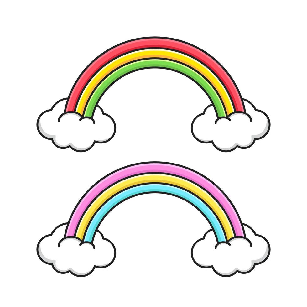 cute rainbow with white clouds vector