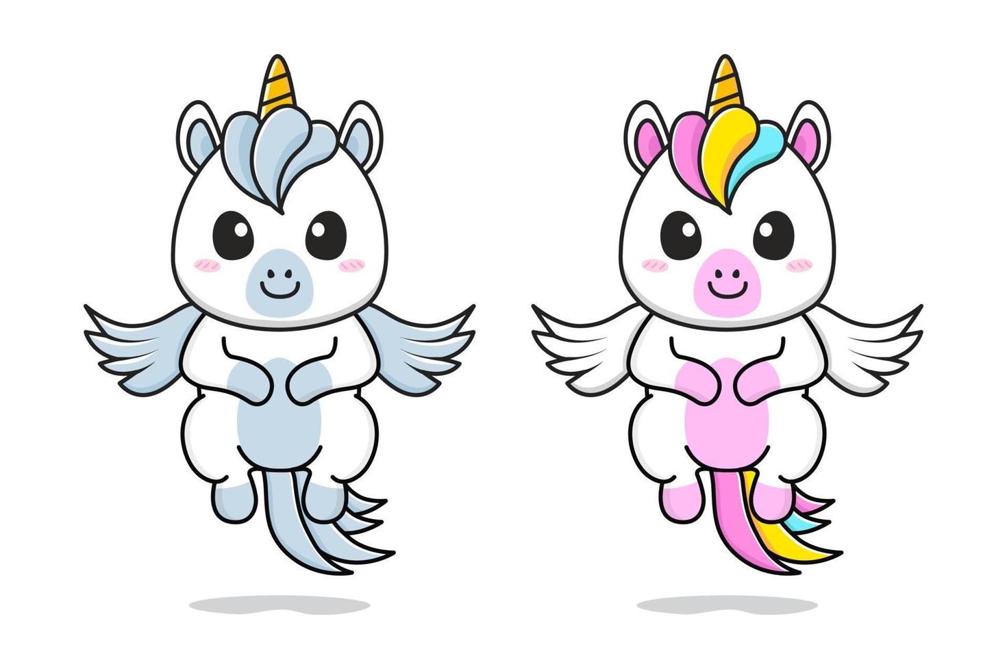 cute little unicorn and pegasus flying vector
