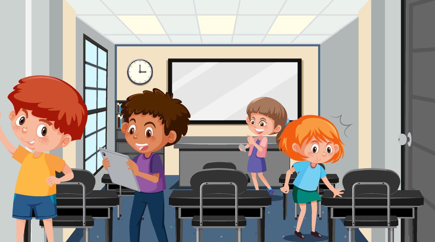 School classroom with student kids vector