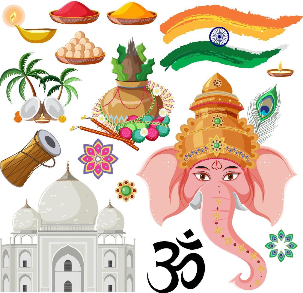 Set of Indian culture objects and symbols vector