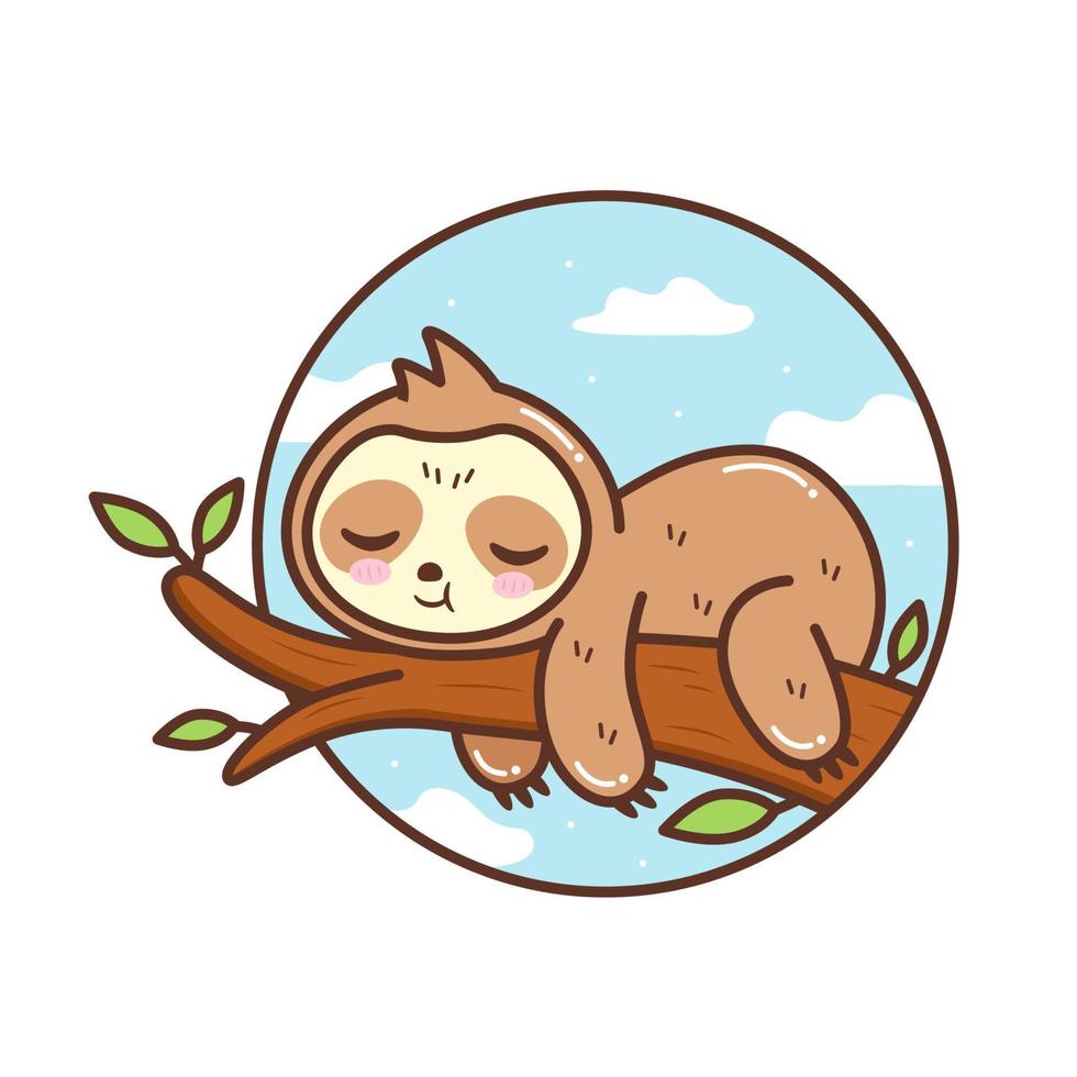 cute sloth sleeping in the tree branch vector