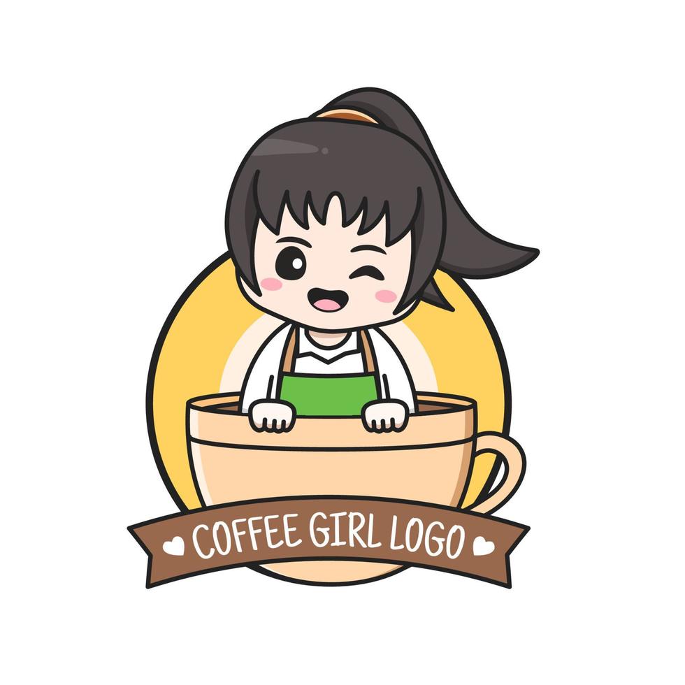 coffee shop logo with girl inside the cup vector