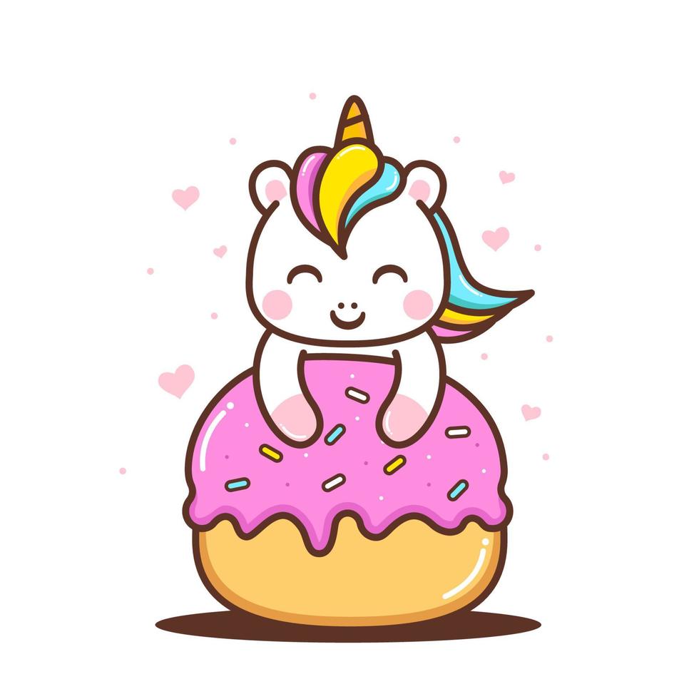 cute little unicorn with cute doughnut vector