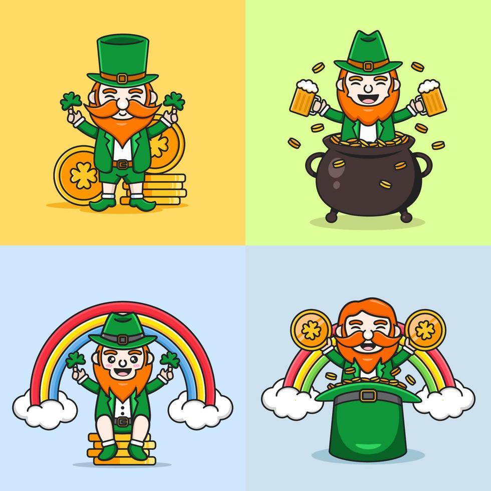 set of saint patrick's day with cute leprechaun vector