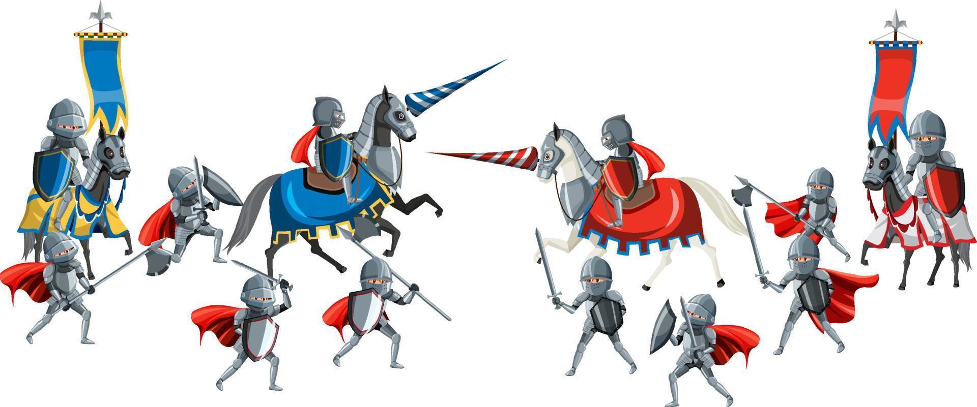 Medieval knights in a battle on white background vector