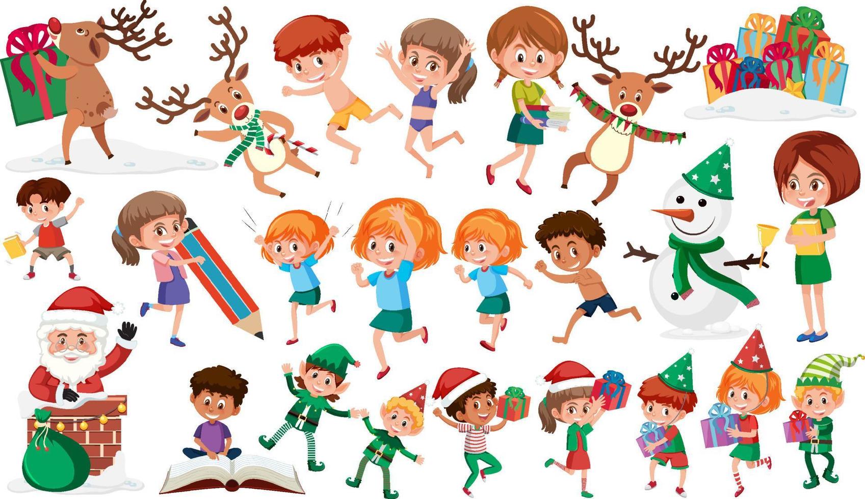 Collection of many kids doing different activities vector
