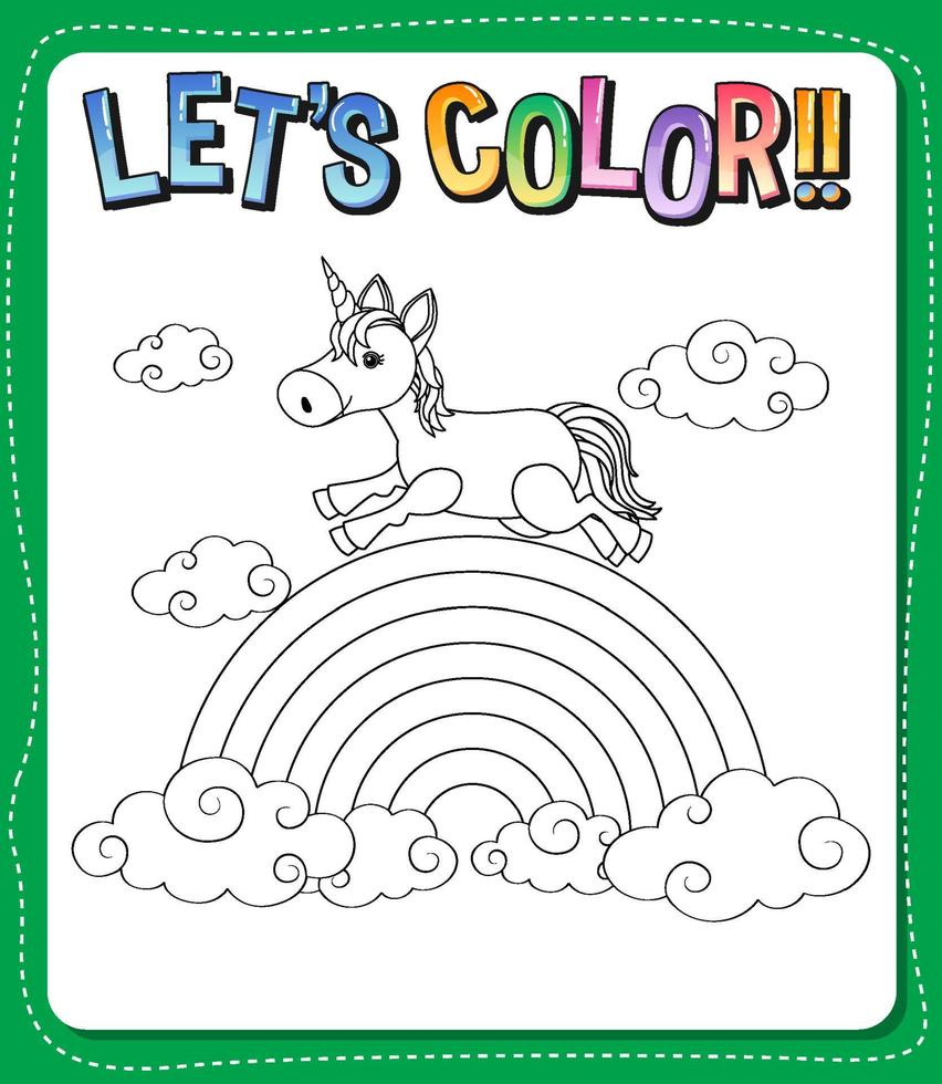 Worksheets template with color time text and Unicorn outline vector