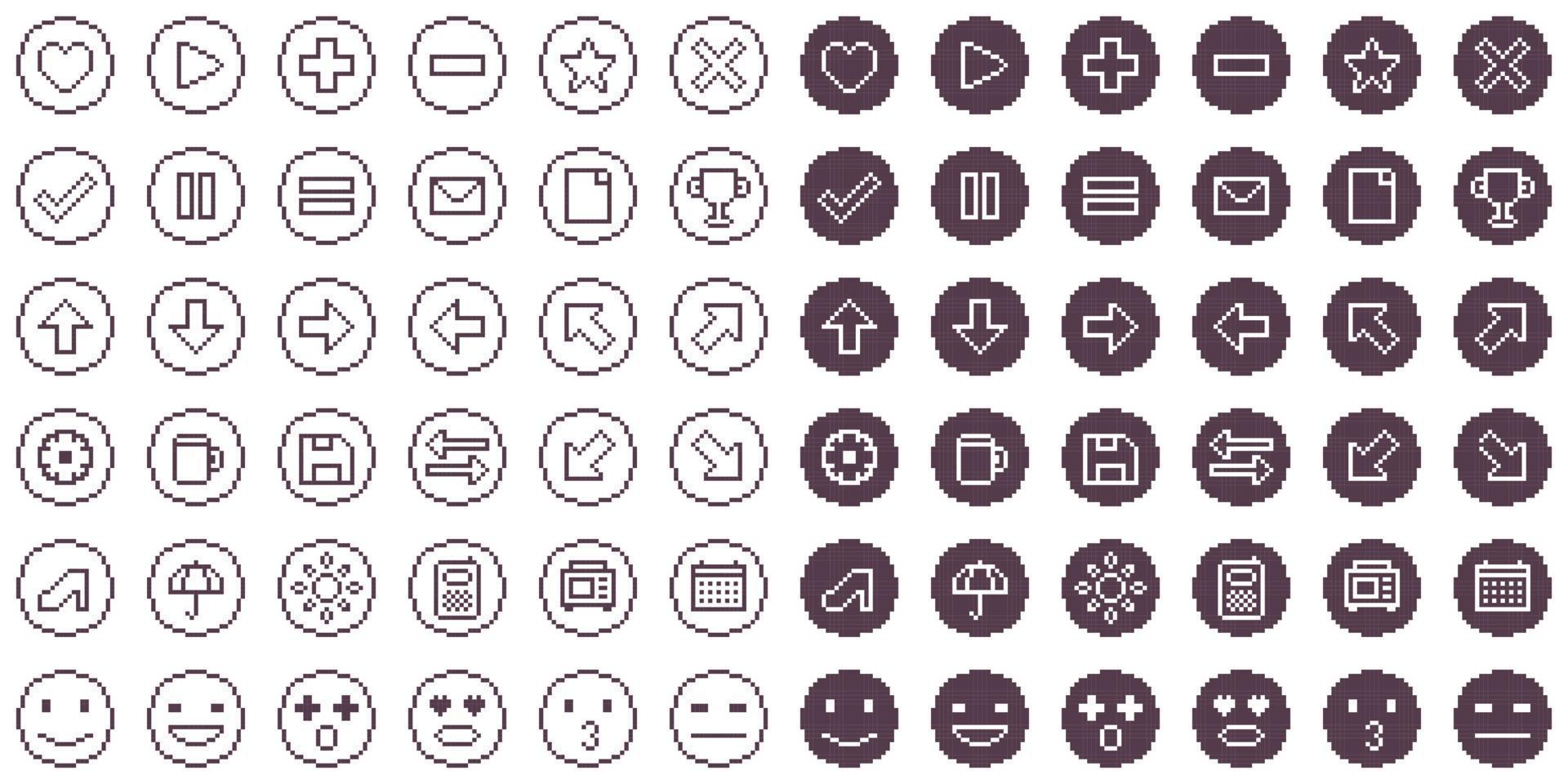 Conjunto de iconos de estilo pixelado de 8 bits vector de ilustración