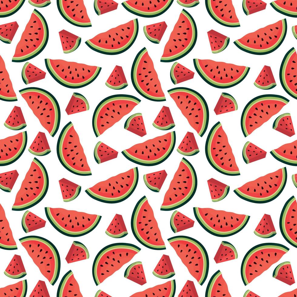 Seamless pattern with watermelon berries and ripe juicy slices. Vector