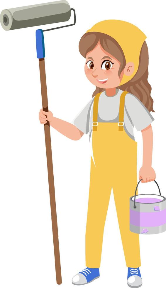 A female painter cartoon character on white background vector