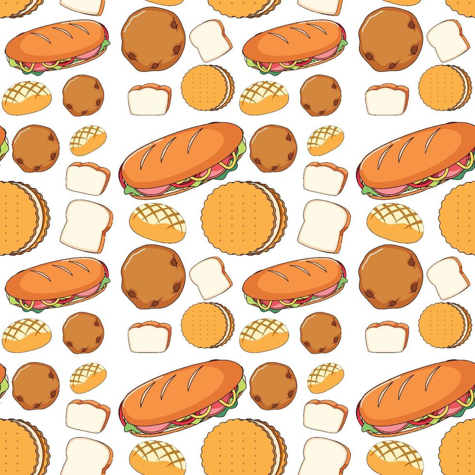 Seamless background design with bread and cookies vector