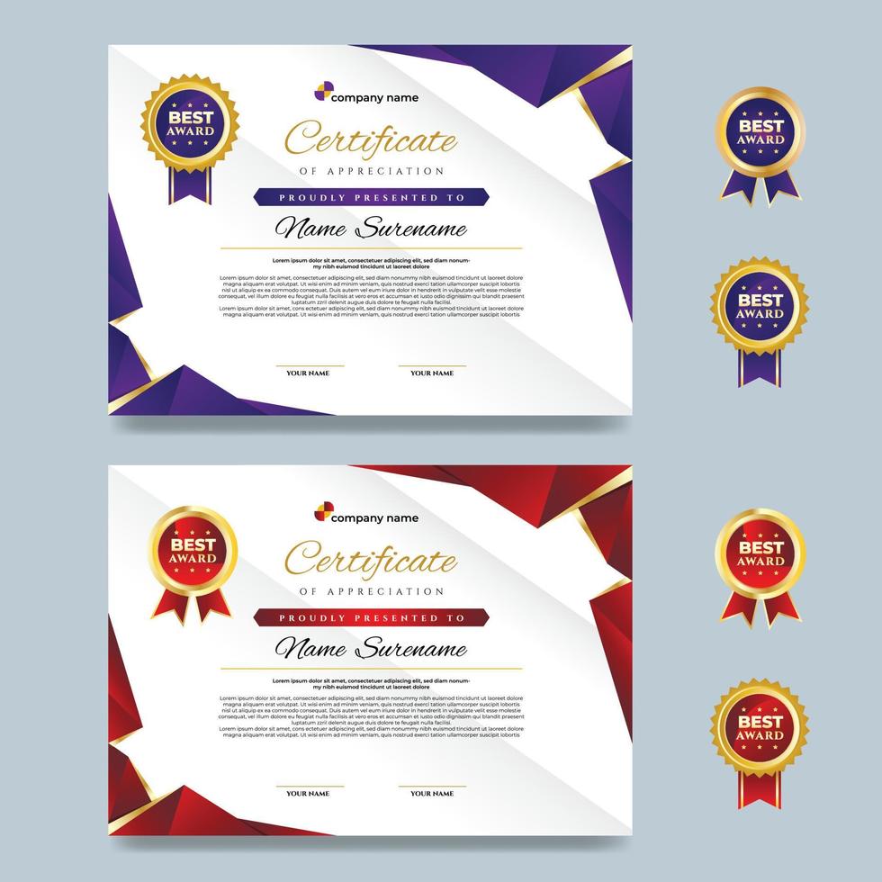 Abstract Geometric Purple and Red Certificate Design Template vector