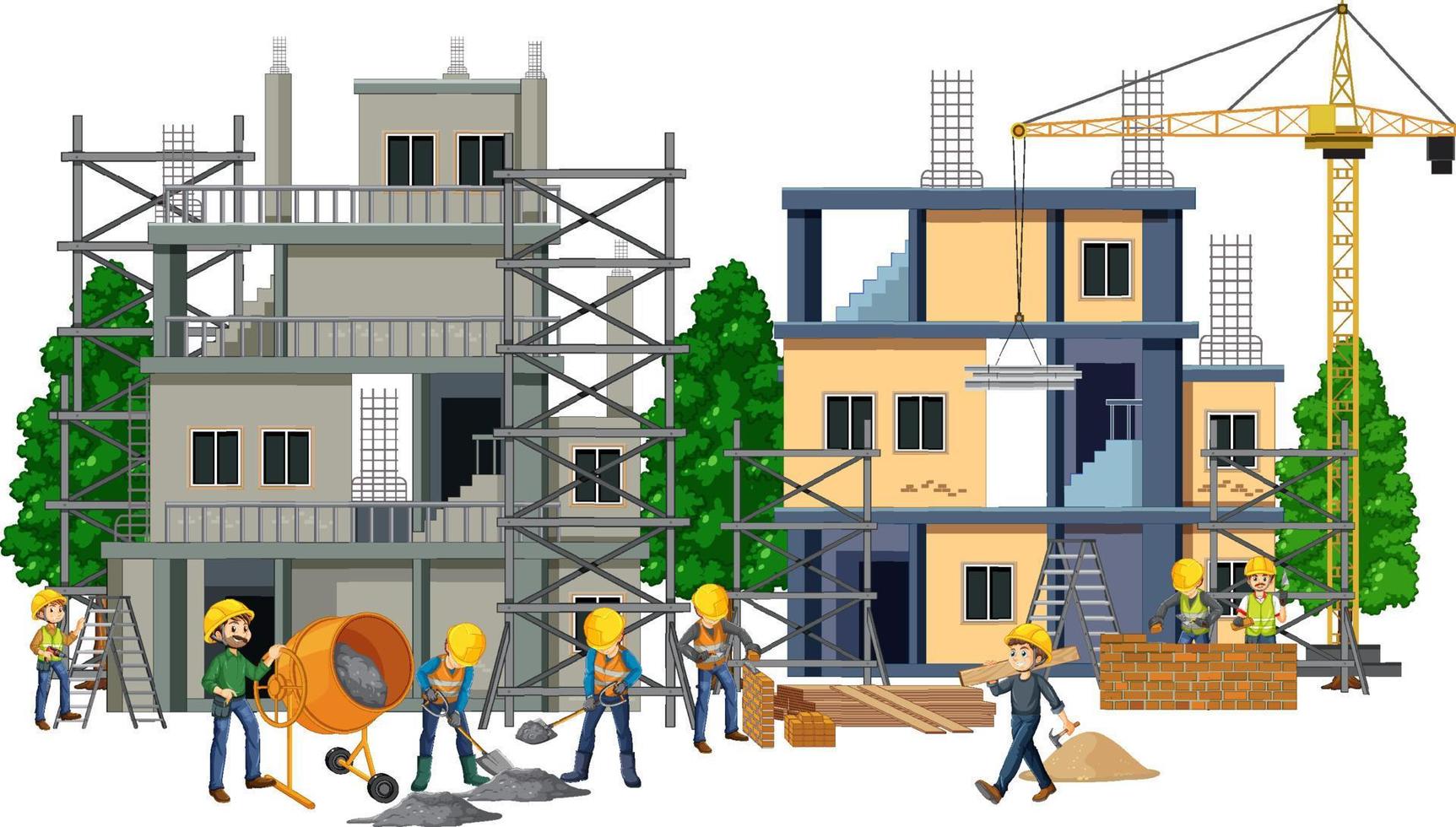 Isolated construction site with workers vector