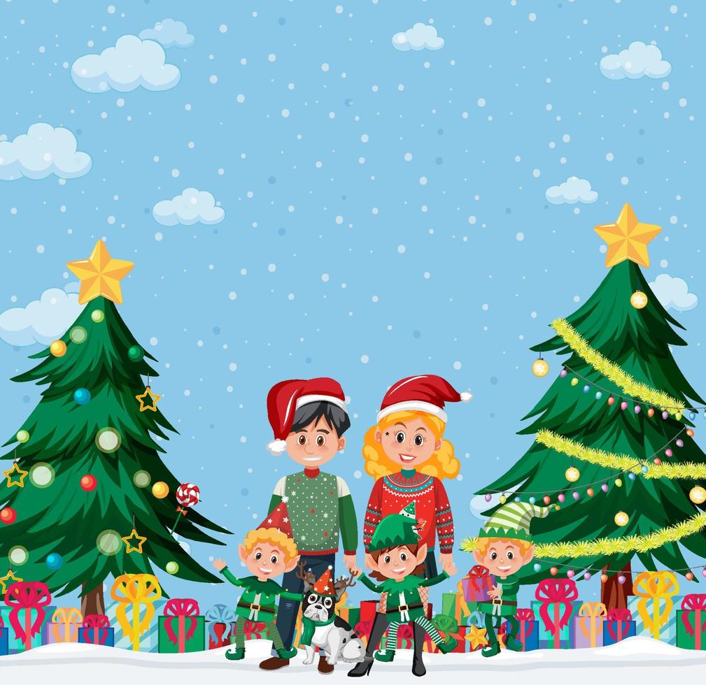 Family on christmas day with lots of presents vector