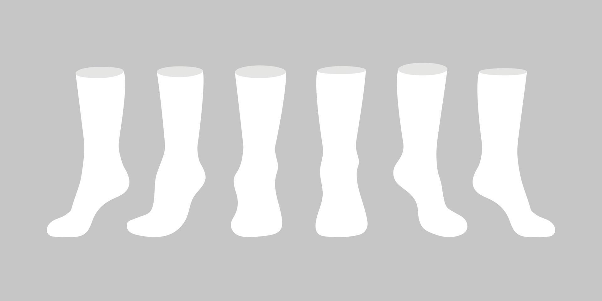 calcetines blancos plantilla maqueta estilo plano diseño vector ilustración conjunto aislado sobre fondo blanco.