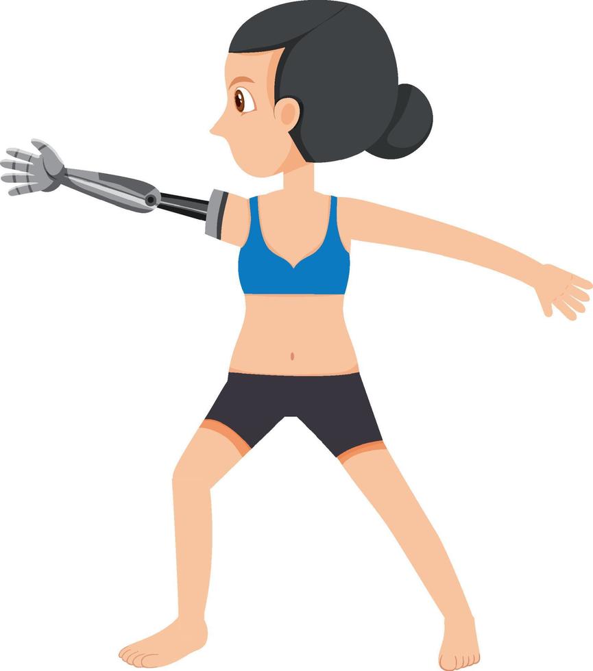 A womanwith robot arm doing yoga vector