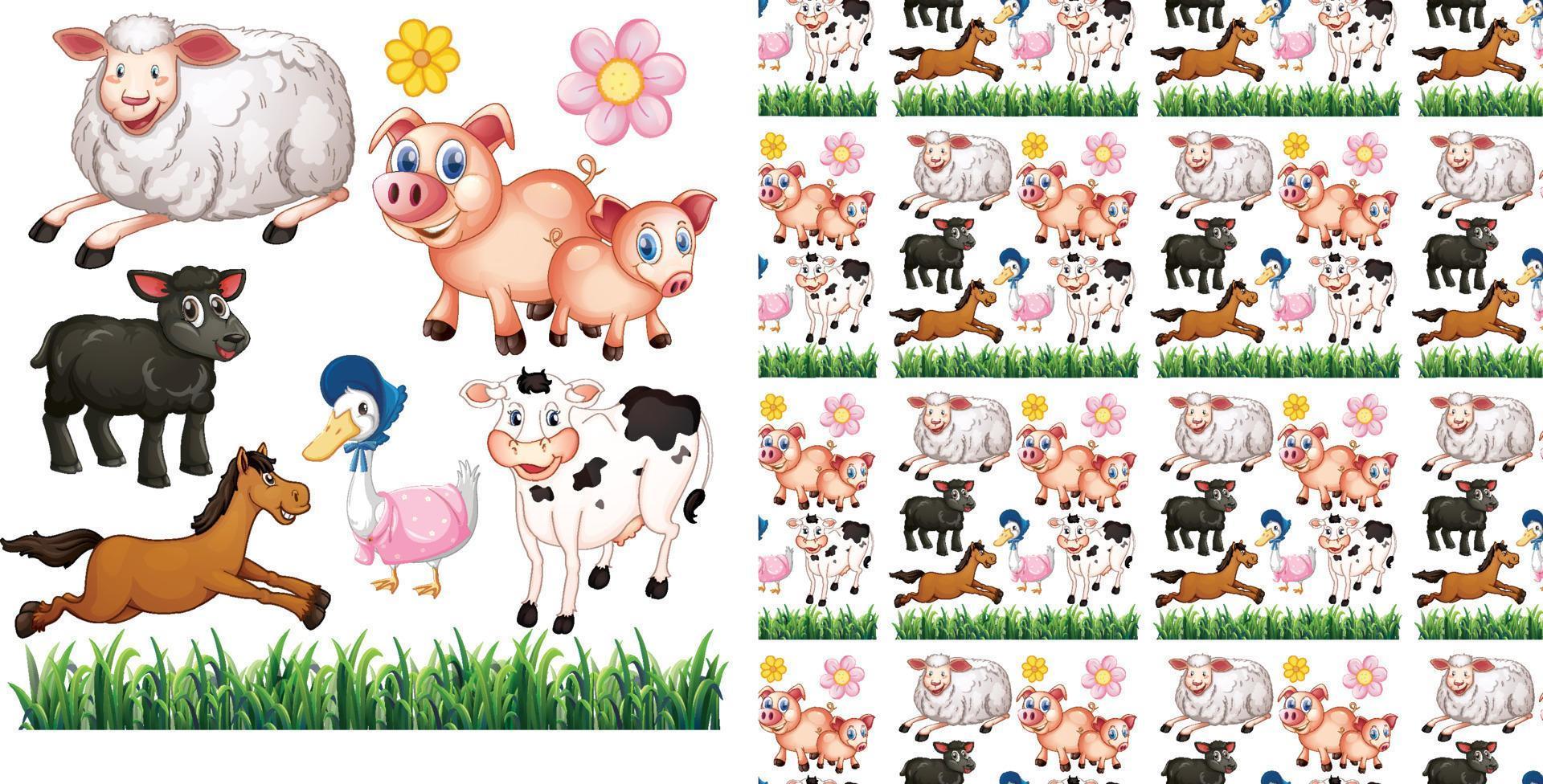 Cute animals cartoon seamless background vector