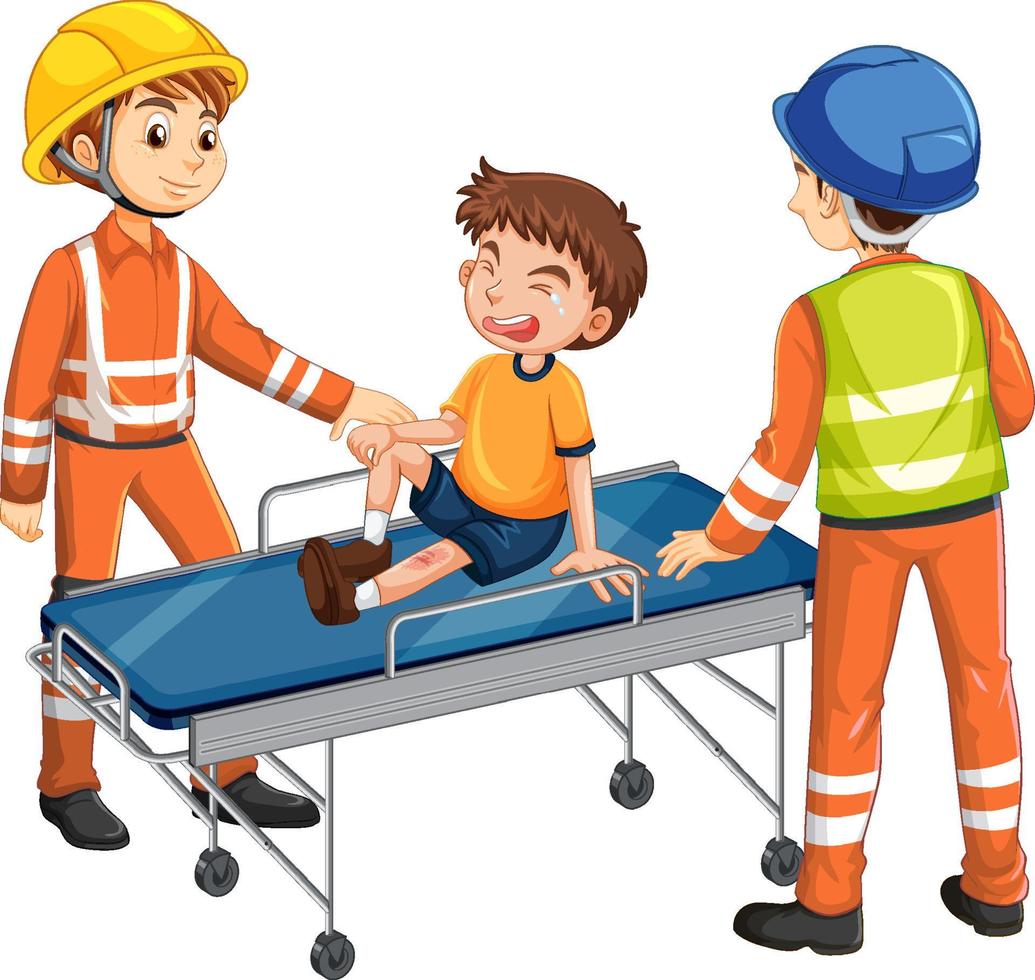 Rescue using emergency bed on white background vector