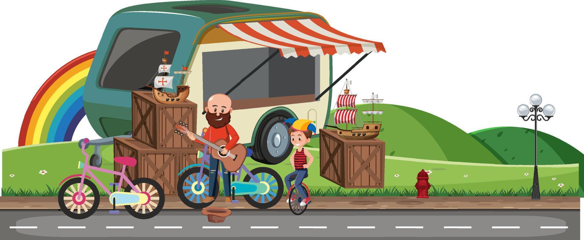 People doing street performance in the park vector