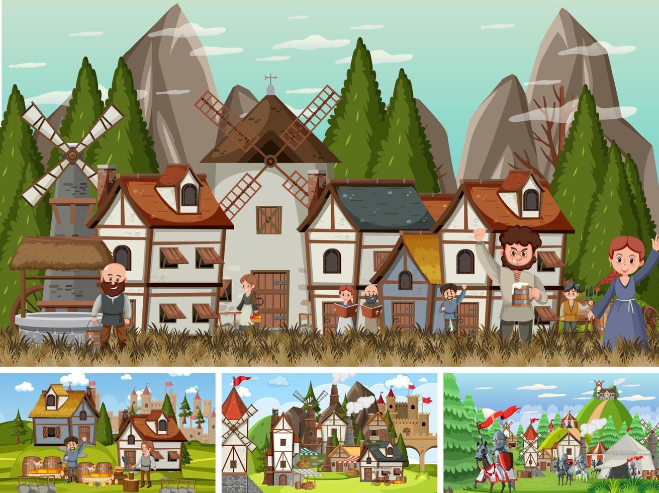 Set of different scene medieval vector