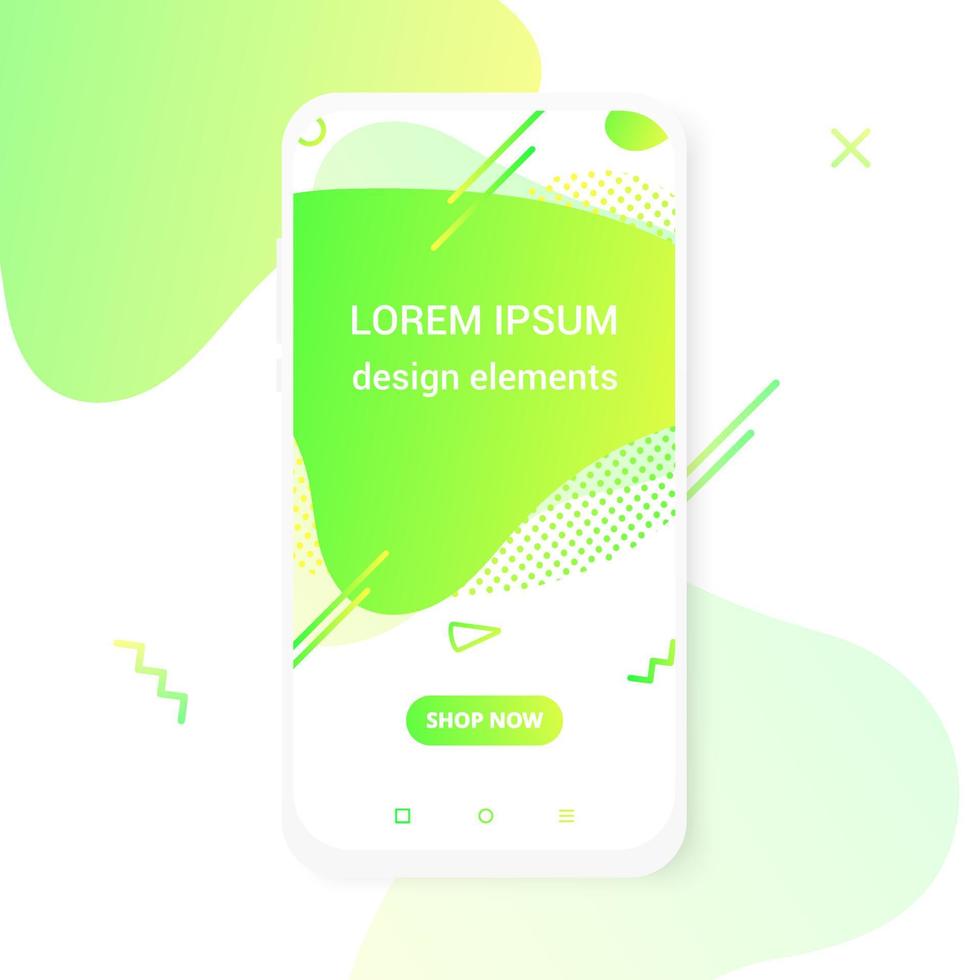 Modern vertical mobile liquid abstract shape gradient memphis style design fluid vector colorful illustration banner simple graphics for app, presentation, sale, brochure isolated on white background.