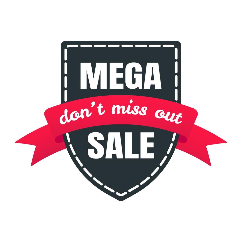 MEGA SALE best offer shield tag ribbon badge sale label concept template vector illustration isolated on white background. Web banners elements for website and advertising. Discount ribbon label.