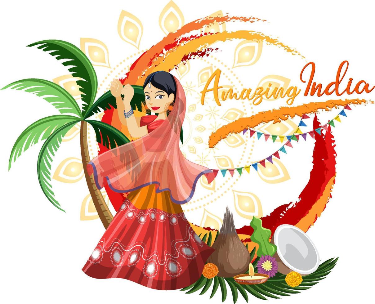 Amazing India lettering with Indian woman vector