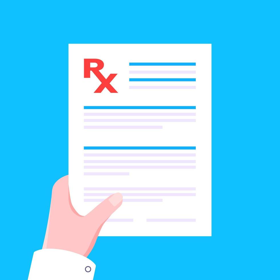 Medical rx form prescription on clipboard flat style design vector illustration.